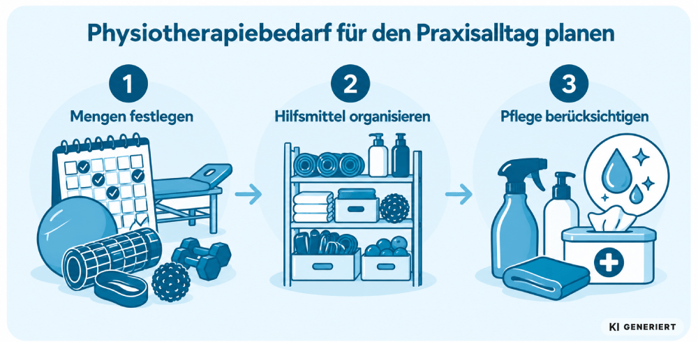 Physiotherapiebedarf für den Praxisalltag planen - Infografik mit KI erstellt